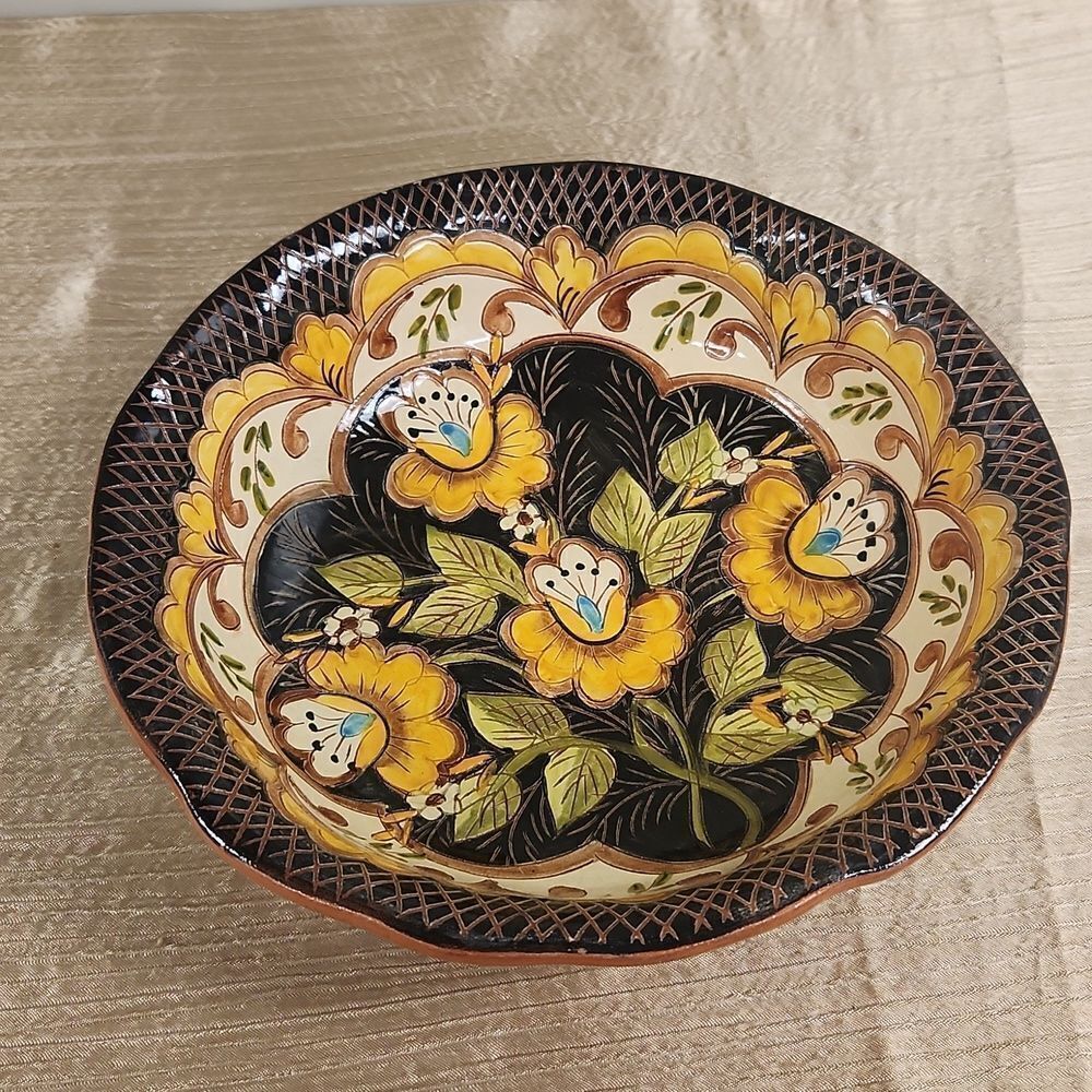 Anibal Rosado Redware Pottery Floral Bowl San Pedro Do Corval Portugal